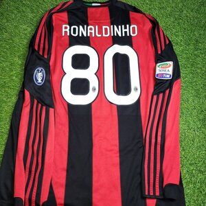 Ronaldinho AC Milan 2010 2011 Home Long Sleeve Soccer Jersey Shirt XL